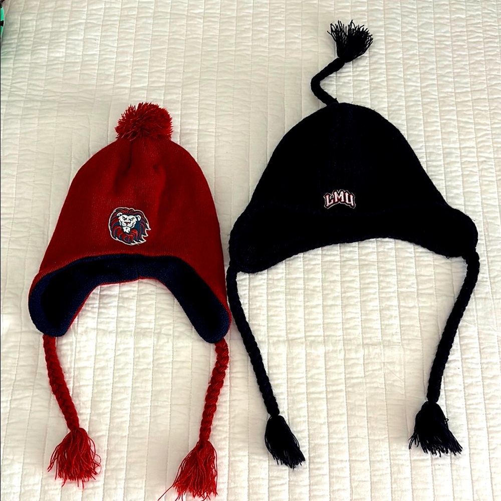 Vintage LMU Logo Red and Navy Ear Flap Hats